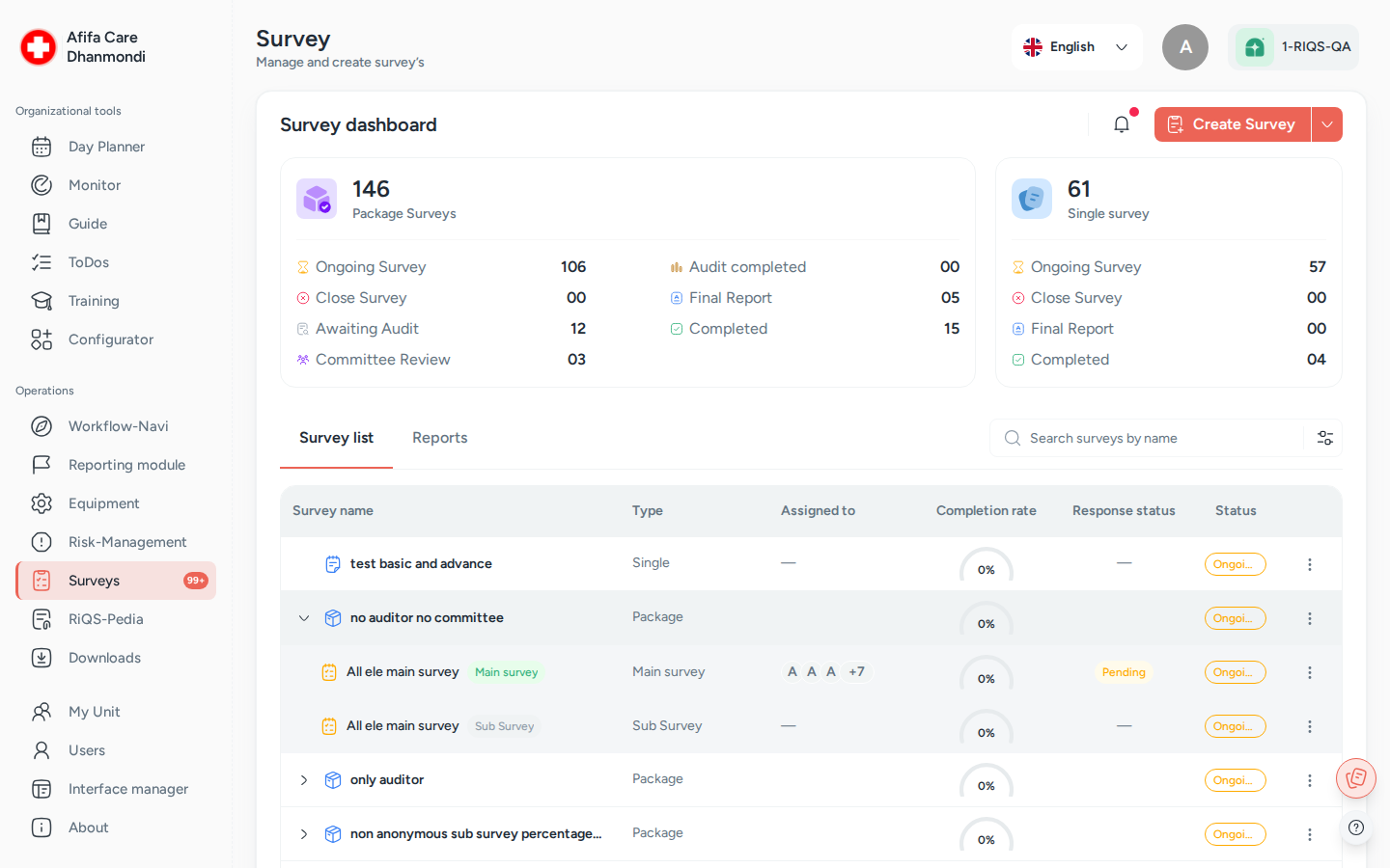Survey dashboard